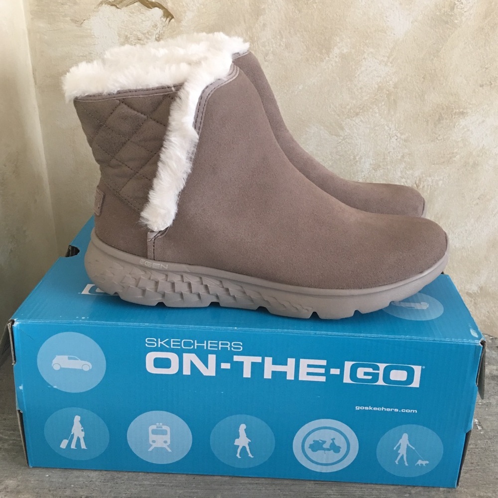 Skechers Taupe Suede On-The-Go Cozies Boots NIB